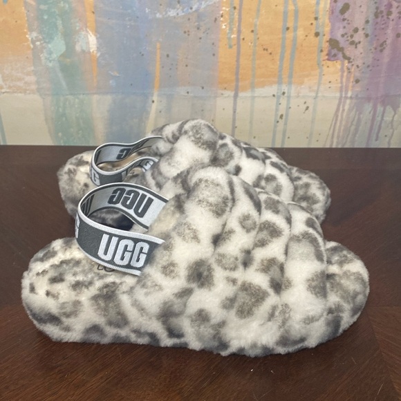 UGG Fluff Yeah Slides  White Grey Women’s 6 - Picture 1 of 7